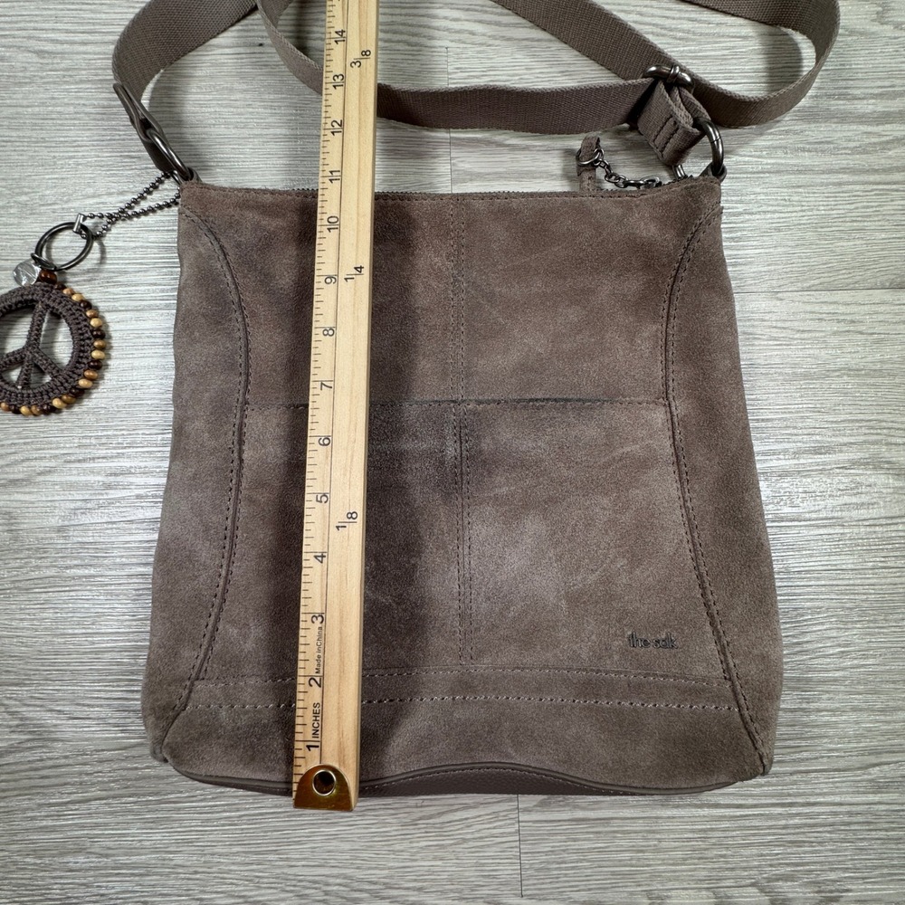 The Sak Women's Crossbody Bag Suede Leather Brown Medium Peace Sign Charm Boho - Picture 3 of 8